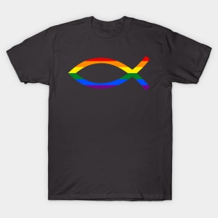 Christian fish with lgbtq+ pride flag T-Shirt